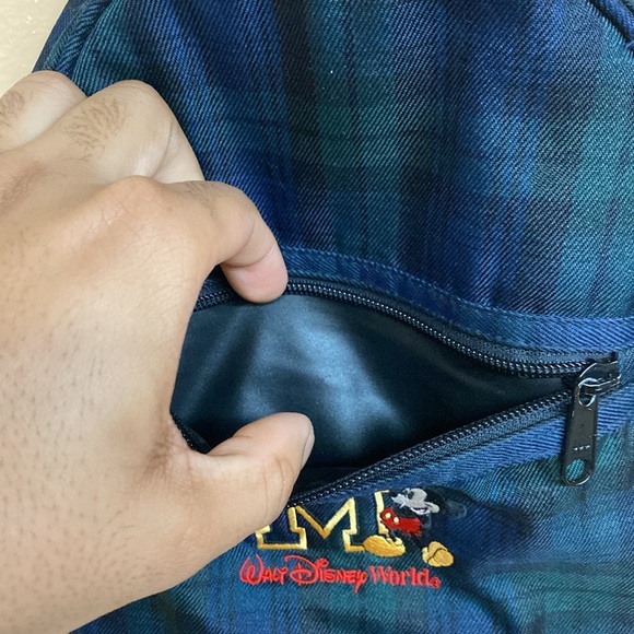 Vintage Walt Disney World Mickey Mouse Green Blue Plaid Mini Backpack - Picture 13 of 13